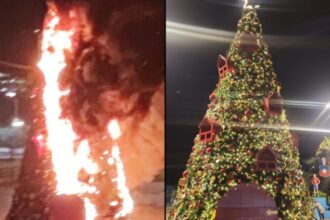 Incendio destruye árbol de Navidad en plaza Bernardo O'Higgins-Tocopilla