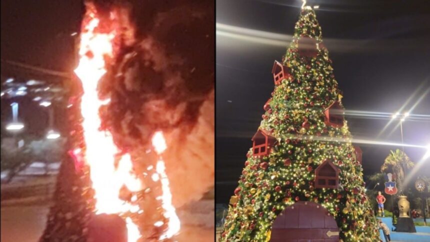 Incendio destruye árbol de Navidad en plaza Bernardo O'Higgins-Tocopilla