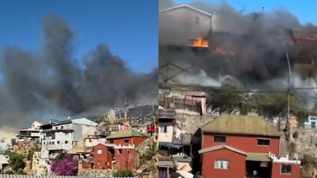 Incendio en Valparaíso: nueve viviendas afectadas y evacuaciones en curso Incendio en Valparaíso: nueve viviendas afectadas y evacuaciones en curso