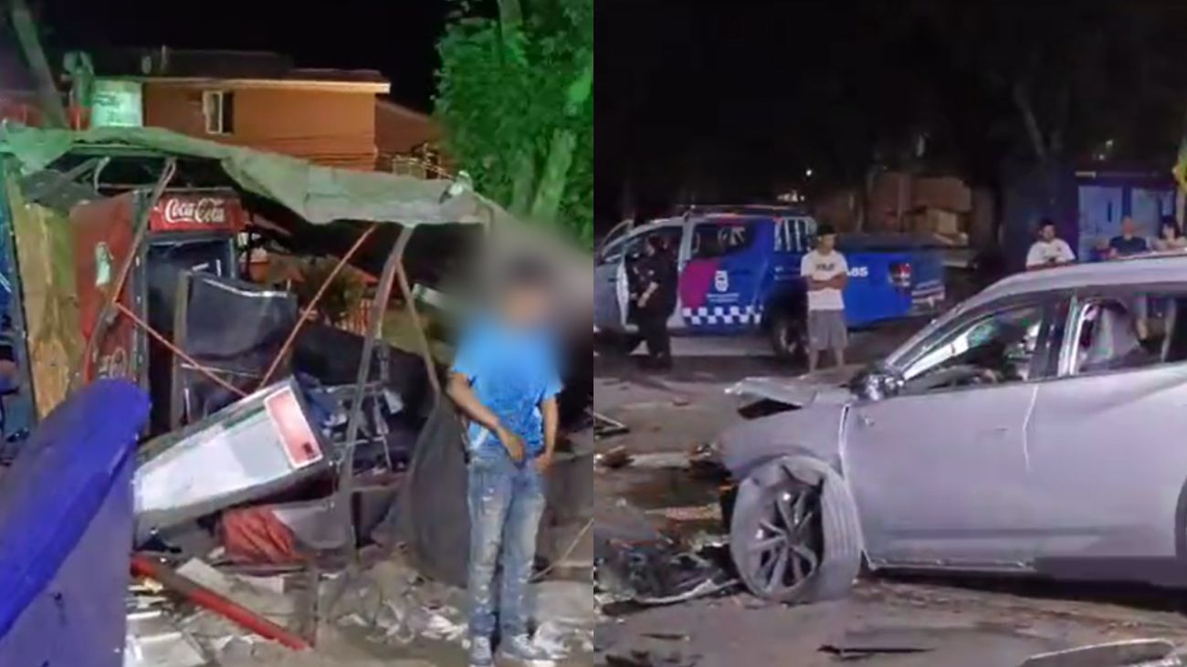 Auto choca, ocupantes armados huyen tras impactar un kiosco en Quilicura Auto choca, ocupantes armados huyen tras impactar un kiosco en Quilicura