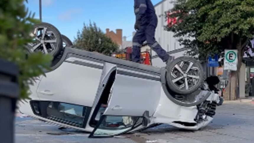Impactante accidente de tránsito en Punta Arenas: un vehículo vuelca tras colisión