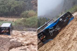 Bus atrapado por desborde y alerta amarilla en Tamarugal