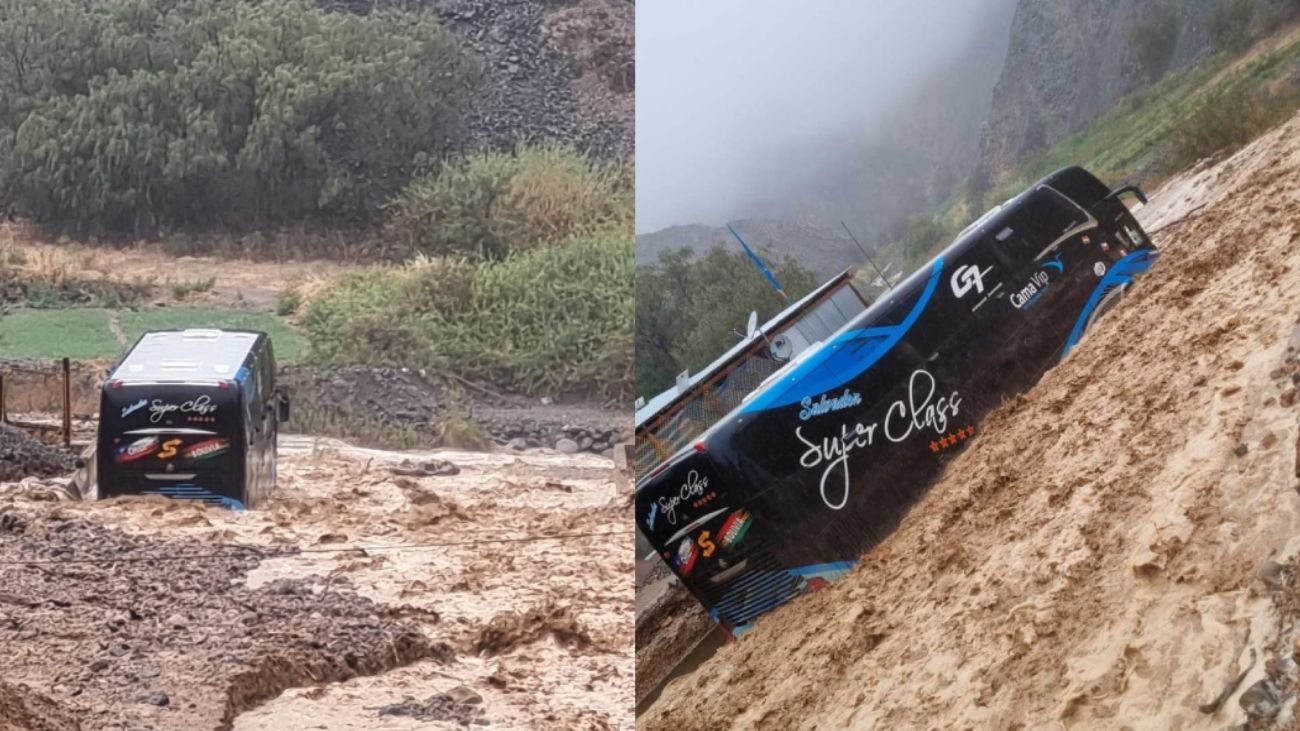 Bus atrapado por desborde y alerta amarilla en Tamarugal Bus atrapado por desborde y alerta amarilla en Tamarugal