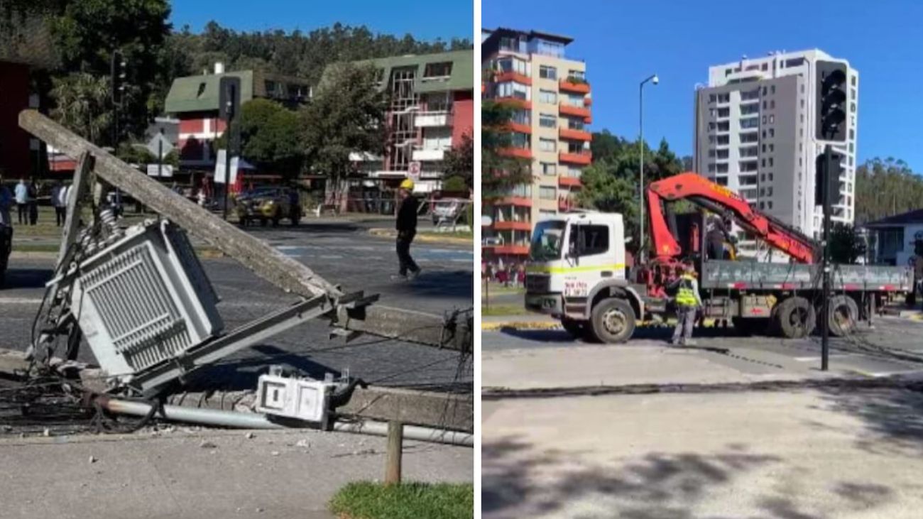 Camión provoca caos en Concepción al derribar postes eléctricos Camión provoca caos en Concepción al derribar postes eléctricos