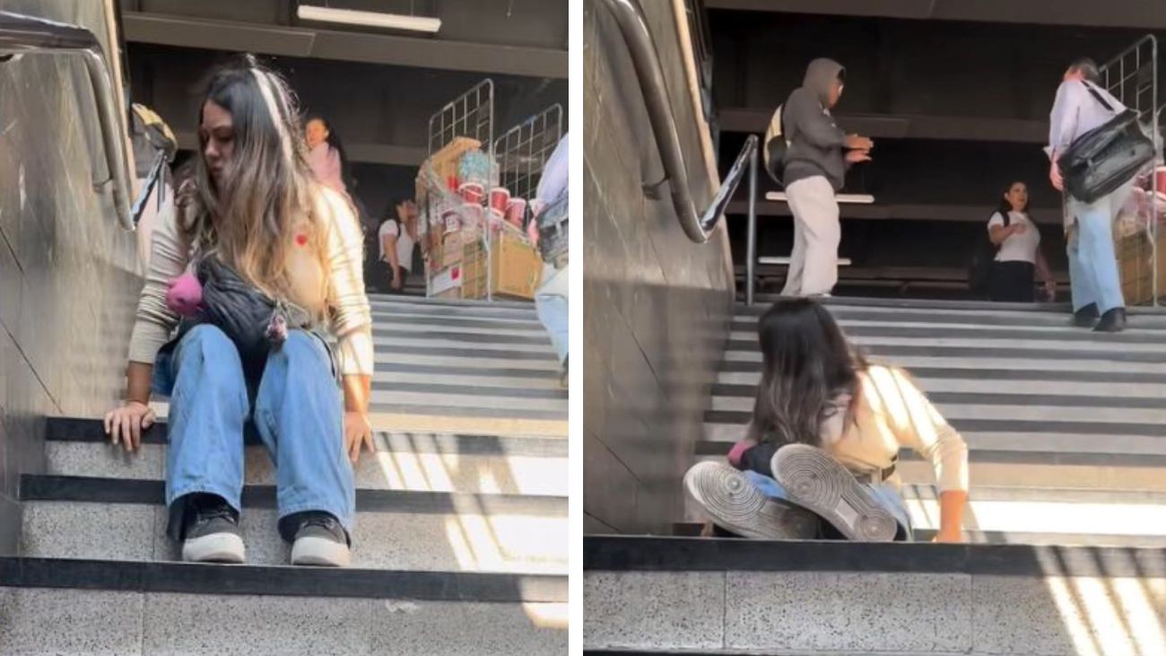 Indignante video muestra a joven con discapacidad arrastrándose por escaleras de Metro