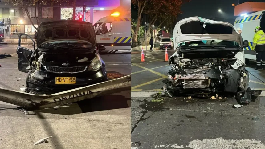 Accidente deja dos heridos en Santiago: taxi colectivo pasó luz roja